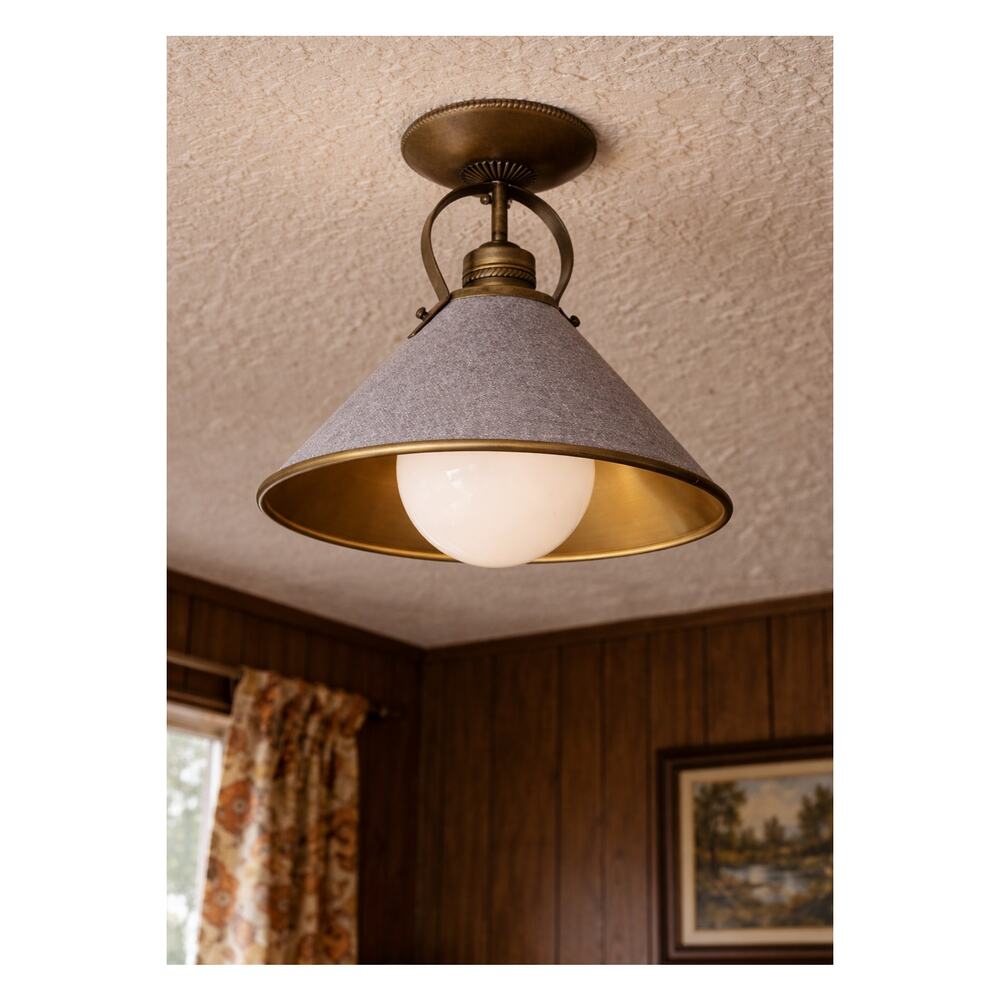 Vintage Blue Denim Ceiling Light With Gold Underside